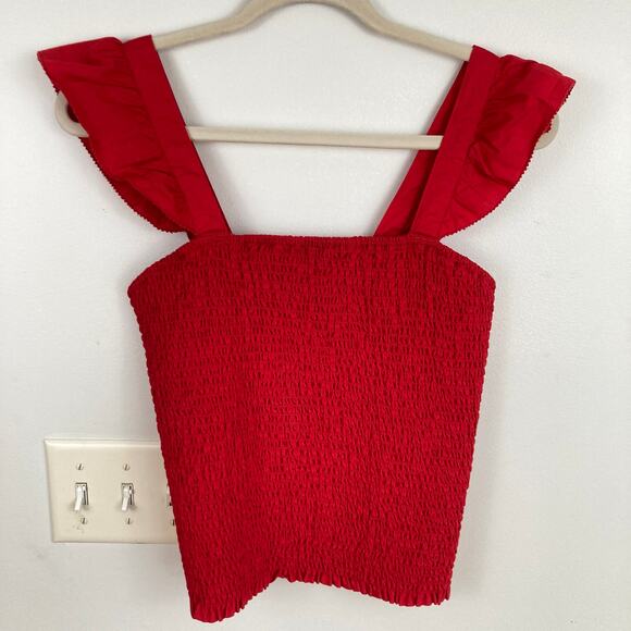 NWT Old Navy Womens M Red Smocked Sleeveless Ruffle Top Romantic Coquette - Picture 3 of 7